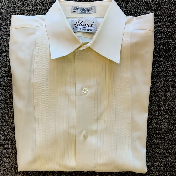 Retro Ivory Pleated Plain Collar Shirt - Picture 1 of 4